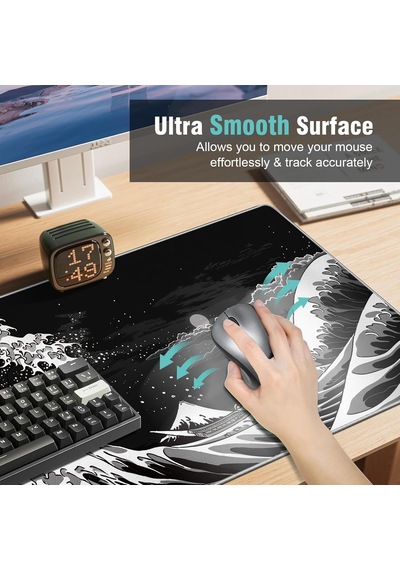 Tr Japon Deniz Dalgası Oyun Fare Altlığı, 31,5 X 11,8 Cm Japon Kanagawa Siyah Mousepad Masa Örtüsü, Sıvı Kontro