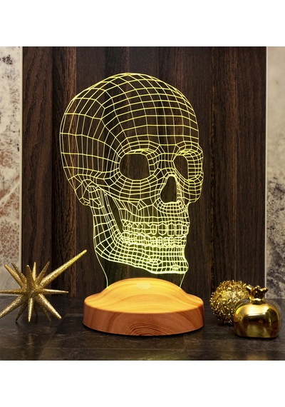 Kuru Kafa Tasarımlı 3D LED Lamba, 3 Boyutlu Kafatası Dijital Artwork Gece Lambası, Kurukafa Gotik Hediye