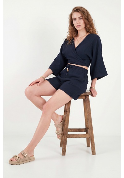 Lela Pamuklu Regular Fit Bağlamalı Crop Kimono Bayan Kimono 668yl2783 Lacivert Lela Pamuklu Regular Fit Bağlamalı Crop Kimono Bayan Kimono 668yl2783 Lacivert