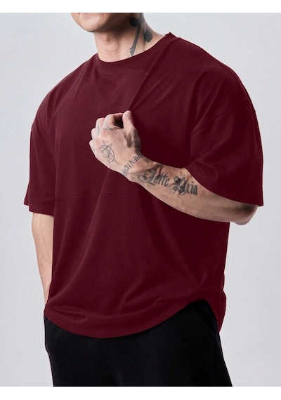Genius Store Genius Erkek Spor Tişört Oversize Fitness & Gym Antrenman Tişörtü Bordo