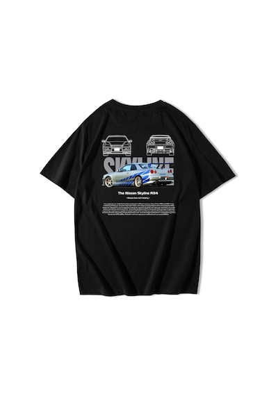 Brz Collection Unisex Oversize The Nissan Skyline R34 T-shirt-siyah Siyah