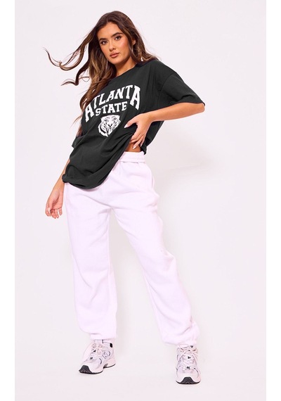 T-shirt - Siyah Baskılı Oversize Bisiklet Yaka Kısa Kol Tişört Siyah