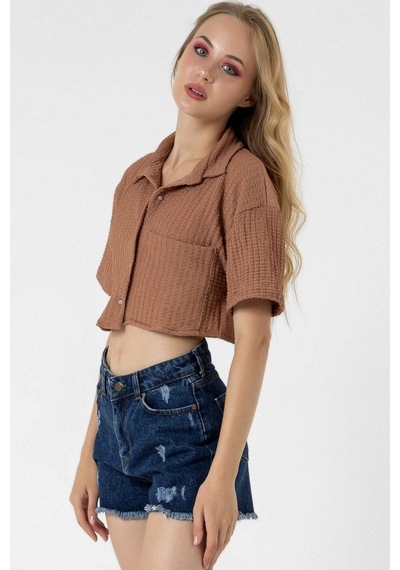 Bbbutikbasic Bürümcük Cepli Crop Gömlek Gül
