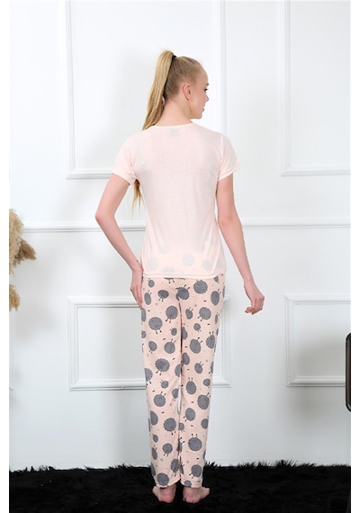 Akbeniz Kadın Kısa Kol Pijama Takım 20410 - M Pudra