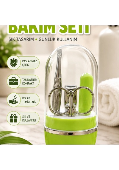 Yeşil Manikür Ve Pedikür Seti Cımbız, Makas, Tırnak Makası Ve Törpü