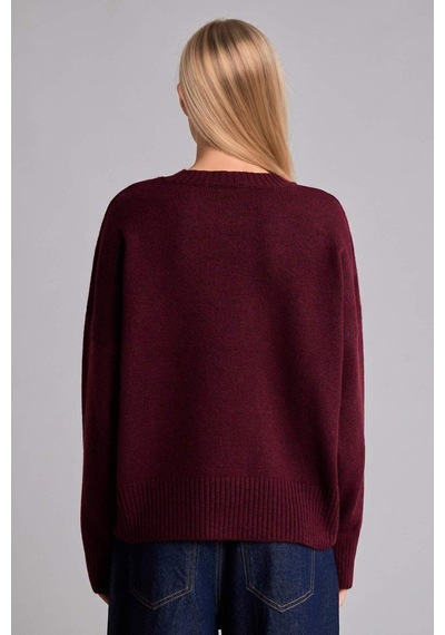 Defacto Oversıze Bisiklet Yaka Triko Bordo Kazak F3895ax26wnbr452 Bordo-br452
