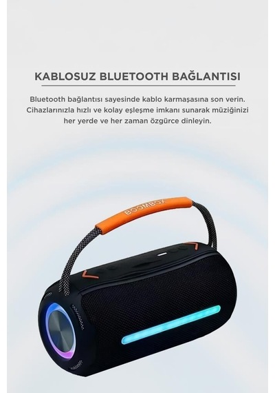 Premium Booms Box 360 Siyah Bluetooth Hoparlör Eğlence Plaj Kablosuz