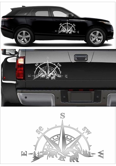 Pusula Dağ Orman Sticker - Adventure 4x4 Off Road Pickup Sticker - Araba Oto Motosiklet Karavan Sticker - 02514 100X60 Cm