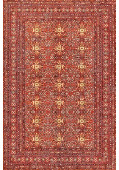 Artloop Relic Kırmızı Vintage Dokulu Geleneksel Desenli Dokuma Tabanlı Şönil Halı Al 474 Kırmızı & Krem