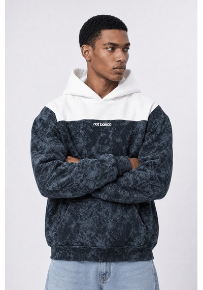 Respire Erkek Not Básico Baskılı Yıkamalı Oversize Hoodie Siyah