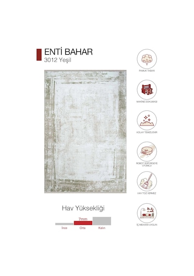 Hoom Rugs Bahar 3012 Yeşil Bordürlü Akrilik Halı