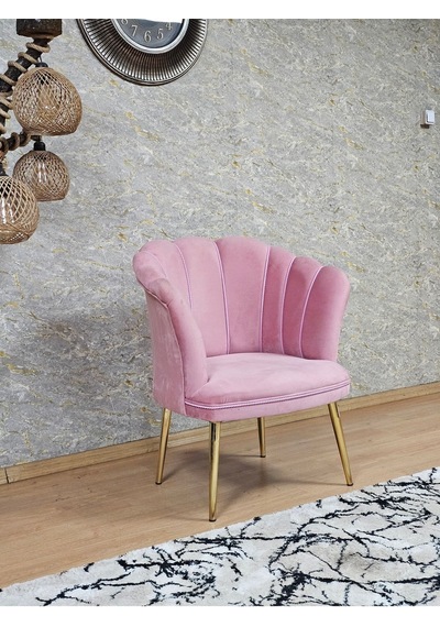Zafir Tekli Papatya Çay Seti Koltuk Gold Sivriltme Ayak, Balkon, Salon, Ofis, Koltuk Takımı, Tekli Berjer Pembe
