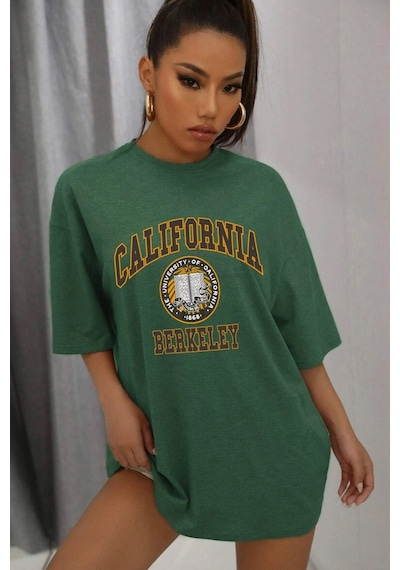 Unisex California Baskılı T-shirt Yeşil