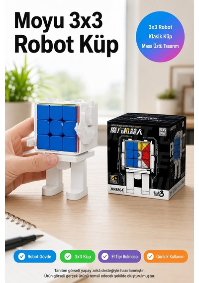 Moyu 3x3 Robot Zeka Küpü Mfjs Meilong Mf8964 Beyaz Bulmaca Oyuncağı 7,8x6x12 Cm