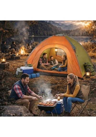 4 Kişilik Yarı Otomatik Kamp Çadırı Suya Dayanıklı, Hızlı Kurulumlu Outdoor Aile Çadırı, Doğa, Kam Çok Renkli