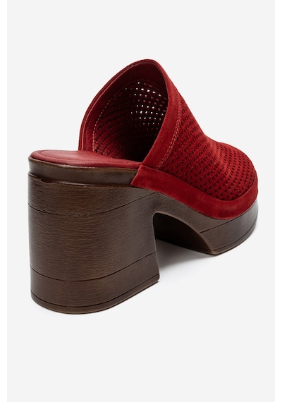 Luvi Shoes Dejas Kırmızı Süet Hakiki Deri Delikli Kadın Kalın Topuklu Terlik