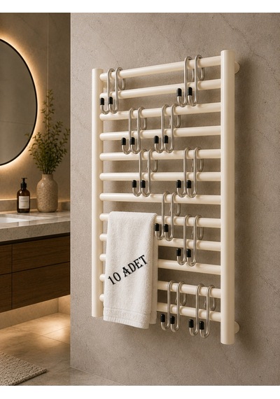 10'lu Banyo Askı Seti Havlupan İçin Pratik Havlu Askıları 10x5 Cm Krom