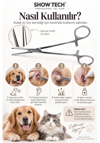 Showtech Professional Kedi Köpek Kulak Kılı Alma Pensesi 14 Cm