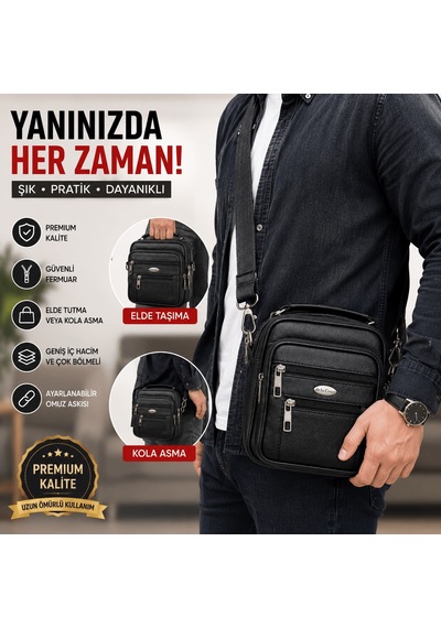 Trendhane Erkek Çapraz Omuz Çantası, Çok Bölmeli Suni Deri El Ve Omuz Çantası, Ayarlanabilir Askılı Günlük Seyahat Organizer Çanta Siyah