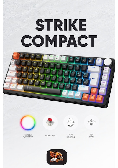 Strike Compact Mekanik Klavye Hot Swap Anti Ghosting Türkçe Örgü Kablo Oyuncu Klavyesi Siyah