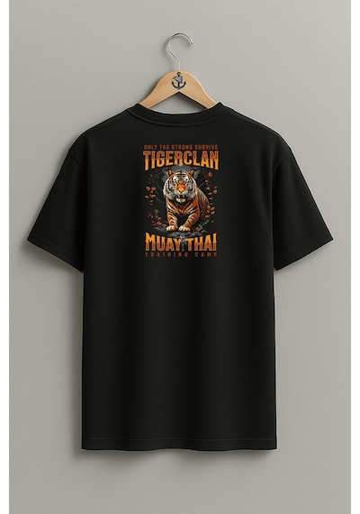 Bahriyeli Collection Oversize Muay Thai Kaplan Sporcu - Kopya Sırt Tasarımlı Unisex T-shirt SIYAH