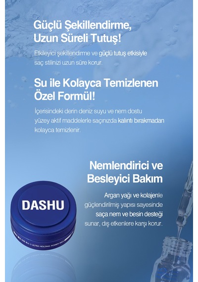 Ultra Güçlü, Kalıntı Ve Beyazlık Bırakmayan, Besleyici Dashu For Men Ultra Holding Power Wax 15ml