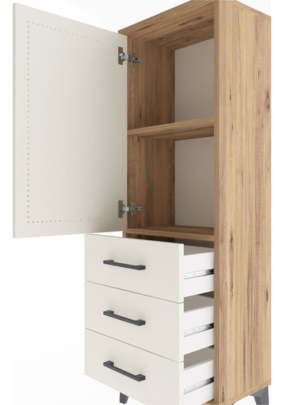 Arges Dolap 2 Raflı 3 Çekmeceli Tek Kapaklı 44x30x134 Çam-aytaşı Atlas Çam
