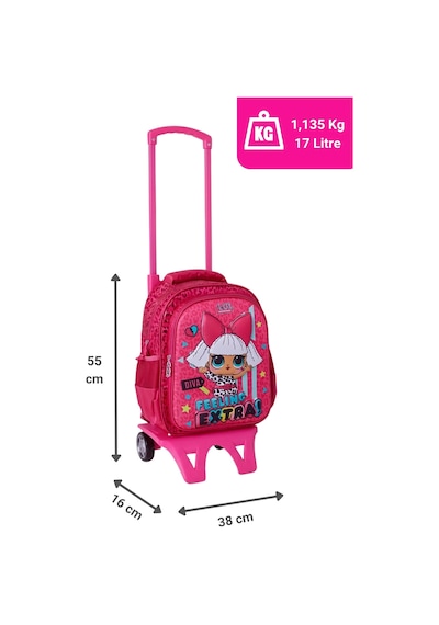 Lol Surprise Canlı Renkli Çıkarılabilir Çekçekli Kız Çocuk Okul Çantası 2188 Pembe