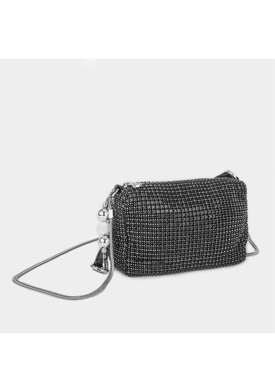 Nas Bag Kadın Çapraz Çanta Diamond Serisi Gümüş Zincir Detaylı Şık Çanta Siyah