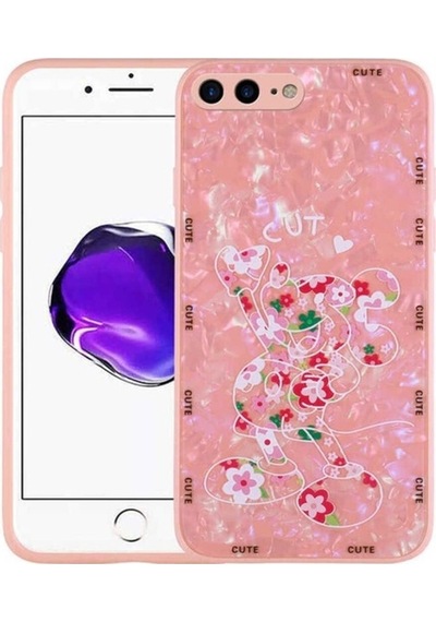Apple Uyumlu iPhone 7 Plus Kılıf Desenli Sert Silikon Zore Mumila Kapak Pink Mouse