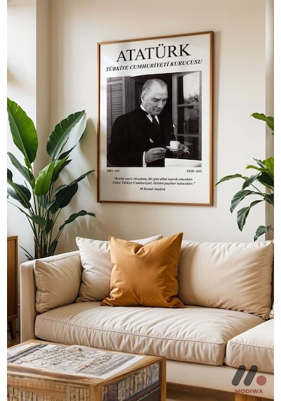 Atatürk Portre Posteri, Ahşap Çerçeveli Duvar Tablosu - Sevdiklerinize Özel Hediye