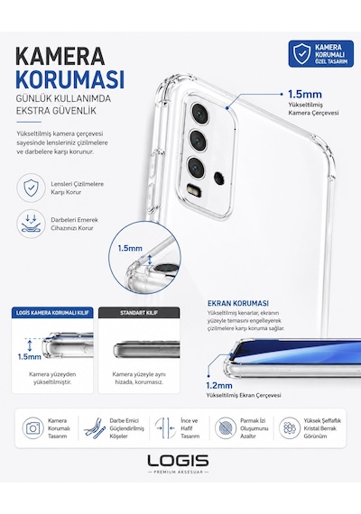 Logis Xiaomi Redmi 9t Uyumlu Şeffaf Silikon Kılıf Kamera Korumalı Darbe Emici İnce Esnek Tpu Telefon Koruyucu Kapak
