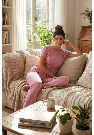 Lela Regular Fit Bisiklet Yaka Kısa Kollu Bayan Pijama Takımı 65750107 Pudra