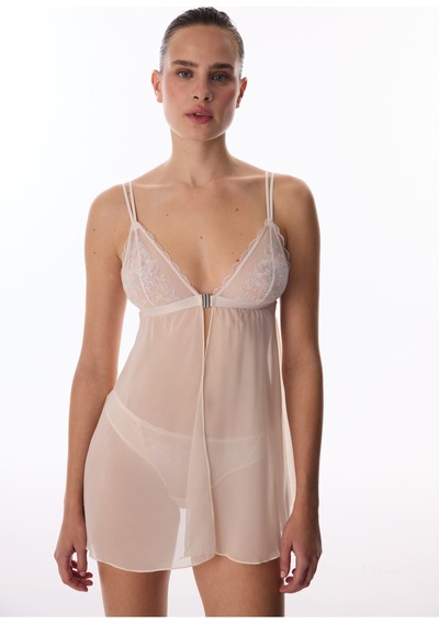 Penti Bej Front Opening Broderie Babydoll