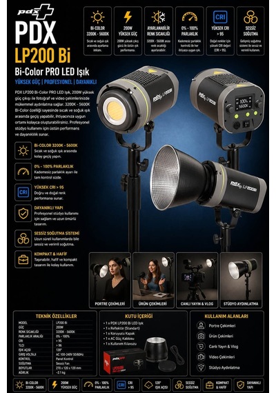 Pdx Lp-200 Bi-color Pro Led Işık Yüksek Güç Profesyonel Stüdyo