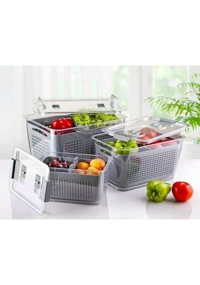 Lossa Lüx 3 Adet Buzdolabı Içi Süzgeçli Organizer 2,5lt,5lt,9lt Set-saklama