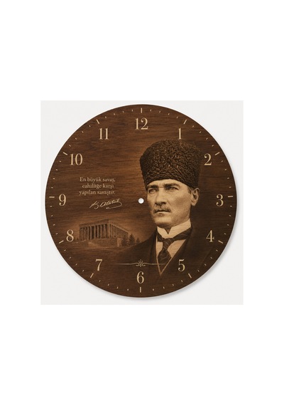 AA Shop Atatürk Temalı Baskılı Dekoratif Baskılı Ahşap Duvar Saati Sessiz Akar Mekanizmalı 808 Çoklu Renkli