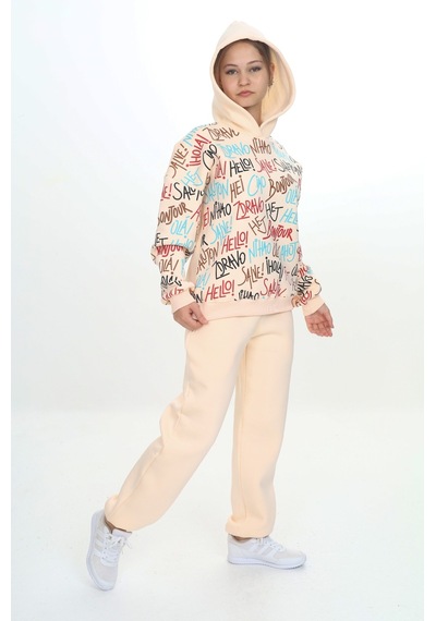 Toontoy Kids Toontoy Kız Çocuk Bonjour Kapüşonlu Eşofman Takım Ekru