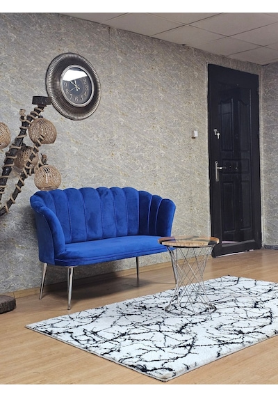 Zafir İkili Papatya Çay Seti Koltuk Krom Sivriltme Ayak, Balkon, Salon, Ofis, Koltuk Takımı, İkili Berjer Mavi