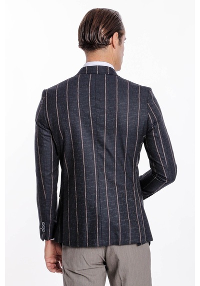 Wessi Çizgili Slim Fit Füme Erkek Ceket Siyah