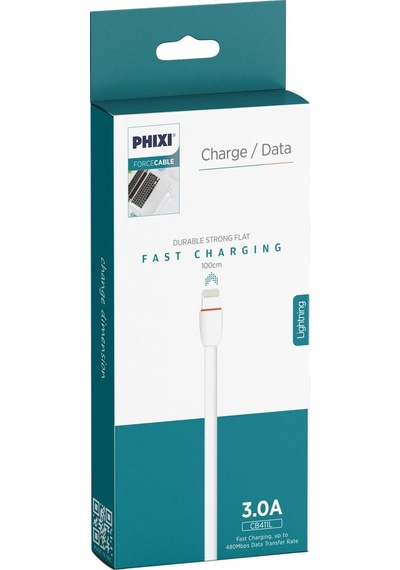 Phixi CB411L Force Yassı Kablolu 1 M Lightning Şarj ve Data Kablosu Beyaz
