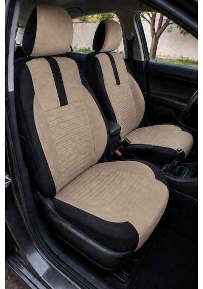 Fiat Doblo 2010-2024 Uyumlu Sportline Serisi Bej Siyah Oto Koltuk Kılıfı