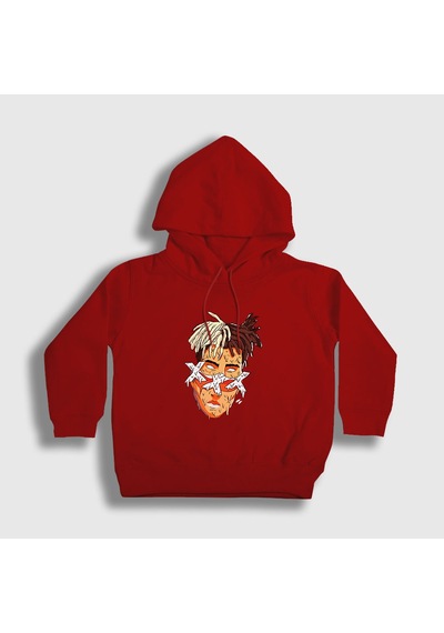 Presmono Unisex Çocuk Melting Xxxtentacion Kapüşonlu Sweatshirt Kırmızı