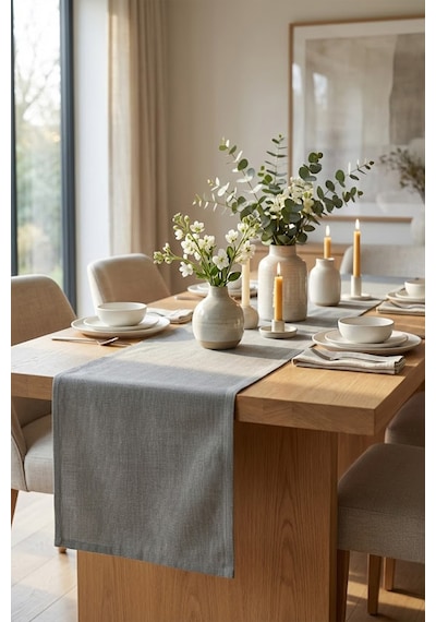 Dekoratif Bohem Runner - Yemek Masası Ve Salon Konsol Örtüsü 50x150 Cm Gri