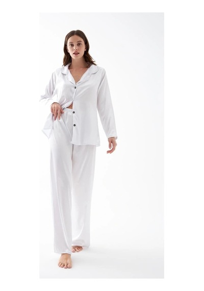İkikareshop Kadın Beyaz Oversize Saten Pijama Takımı - Rahat Kesim Şık Ev Giyim Seti Çok Renkli İkikareshop Kadın Beyaz Oversize Saten Pijama Takımı - Rahat Kesim Şık Ev Giyim Seti Çok Renkli