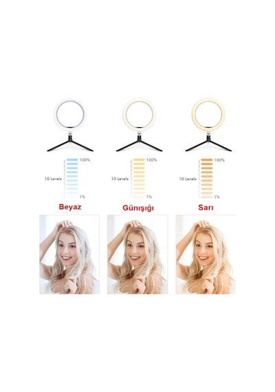 Ring Light 10 İnç Led Işıklı Telefon Tutucu Masa Ayaklı Tiktok Youtube Çekim Işığı