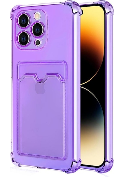 Apple Uyumlu iPhone 15 Pro Max Kılıf Darbe Emici Köşe Korumalı Kartlıklı Cüzdanlı Silikon Kapak Lila