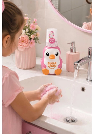 Sugar Candy Çilek Kokulu Doğal Vegan Çocuk Köpük El Sabunu Lolly 350 Ml Paraben İçermeyen Pembe Köpü