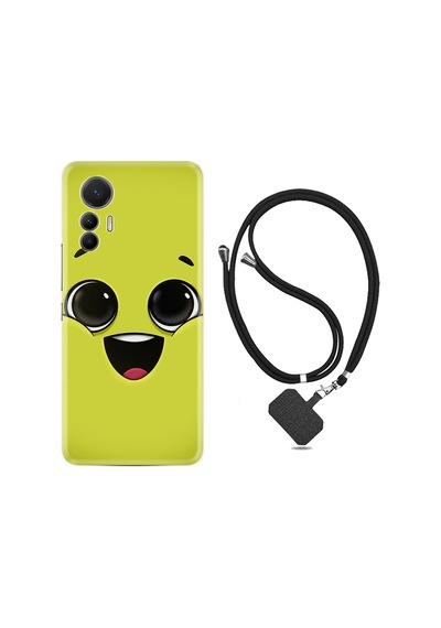 Xiaomi 12 Lite Kılıf İpli Boyun Askılı Desenli Silikon White Green 1833
