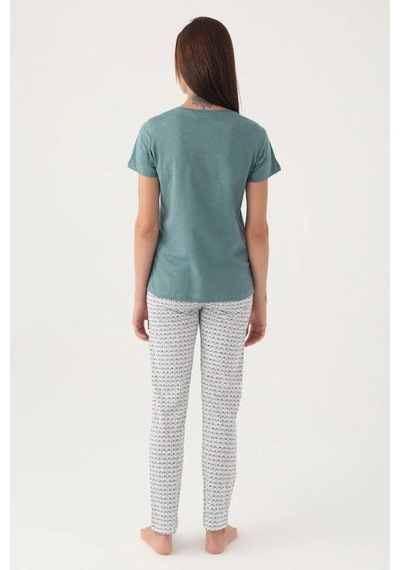 Arnetta Patlı Düğmeli Yaka Pamuk Kadın Pijama Takım 001